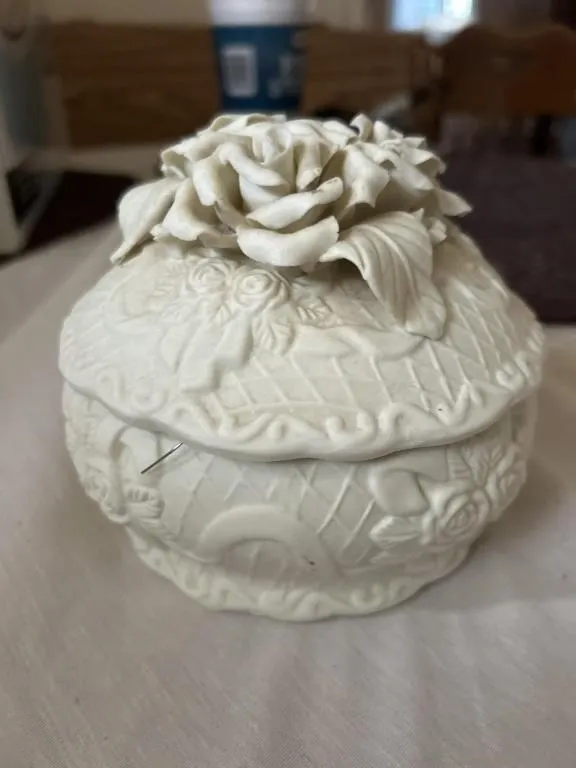vintage white porcelain bisque trinket box