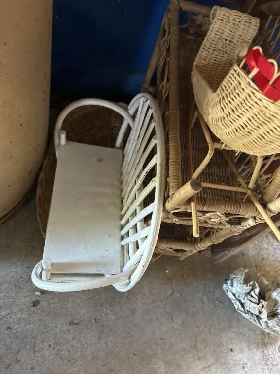 Wicker basket, and shelf, chair