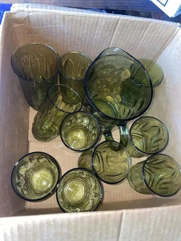 Green pitcher with glasses