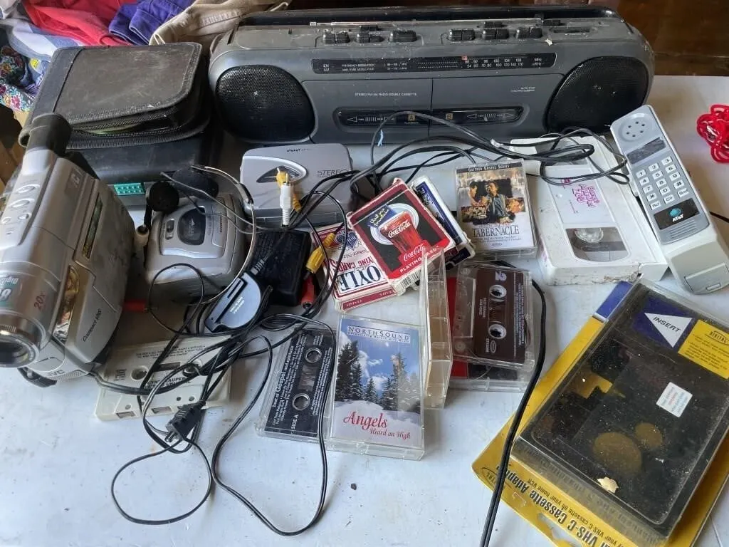 Cassette players, camcorder, radio, cards,