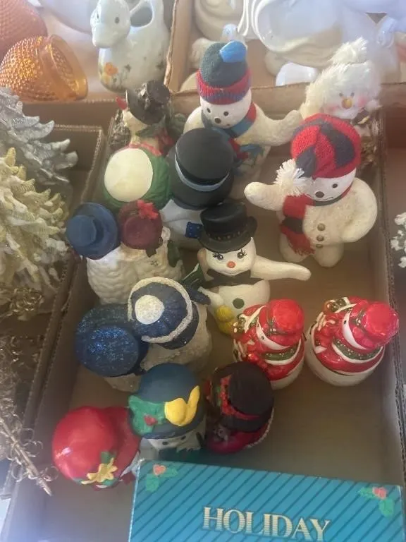 Ceramic snowman, turkey salt, and pepper shakers