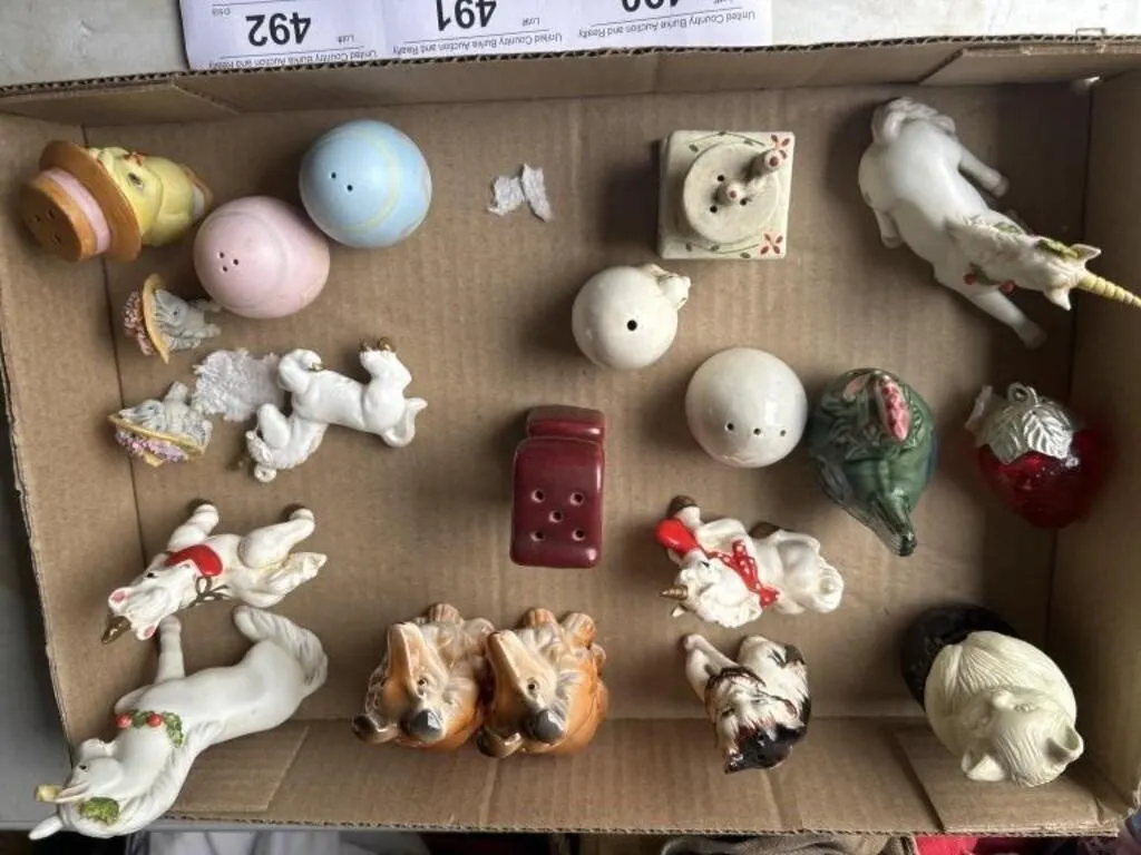 Assorted salt and pepper shakers and unicorns