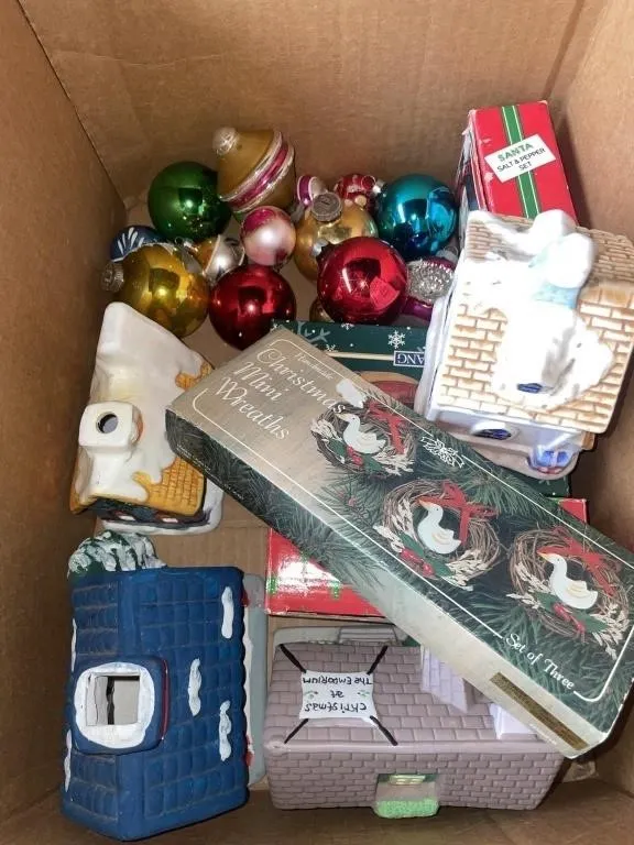 Christmas ornaments, houses and decor
