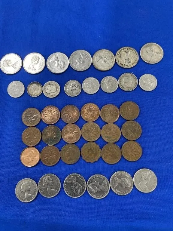Canadian quarters dimes, pennies and nickels