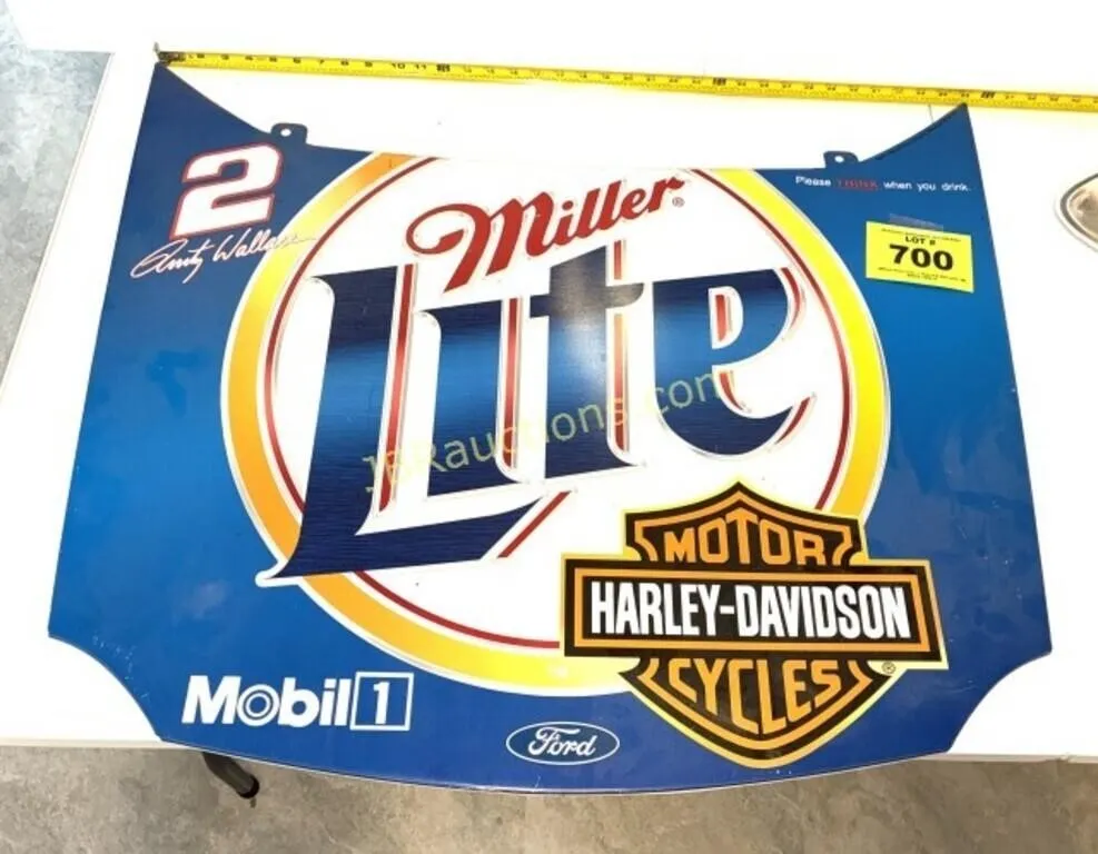 MILLER LITE NASCAR HOOD METAL SIGN APPROX 35" W