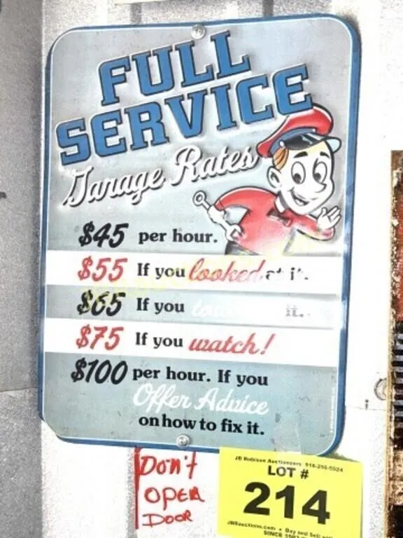 FULL SERVICE GARAGE RATES SIGN