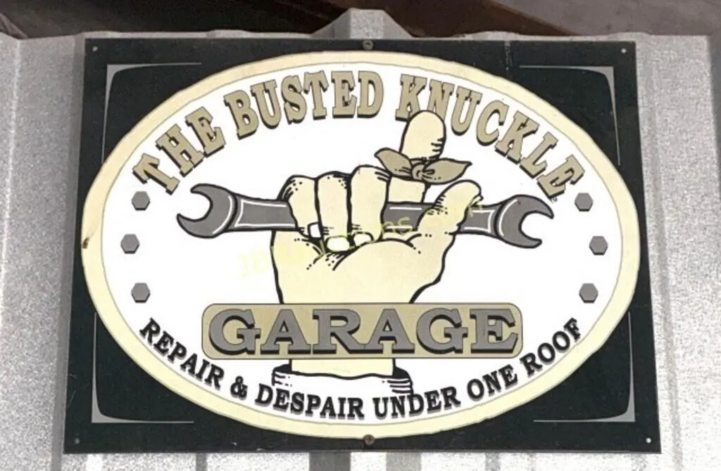 THE BUSTED KNUCKLE METAL SIGN