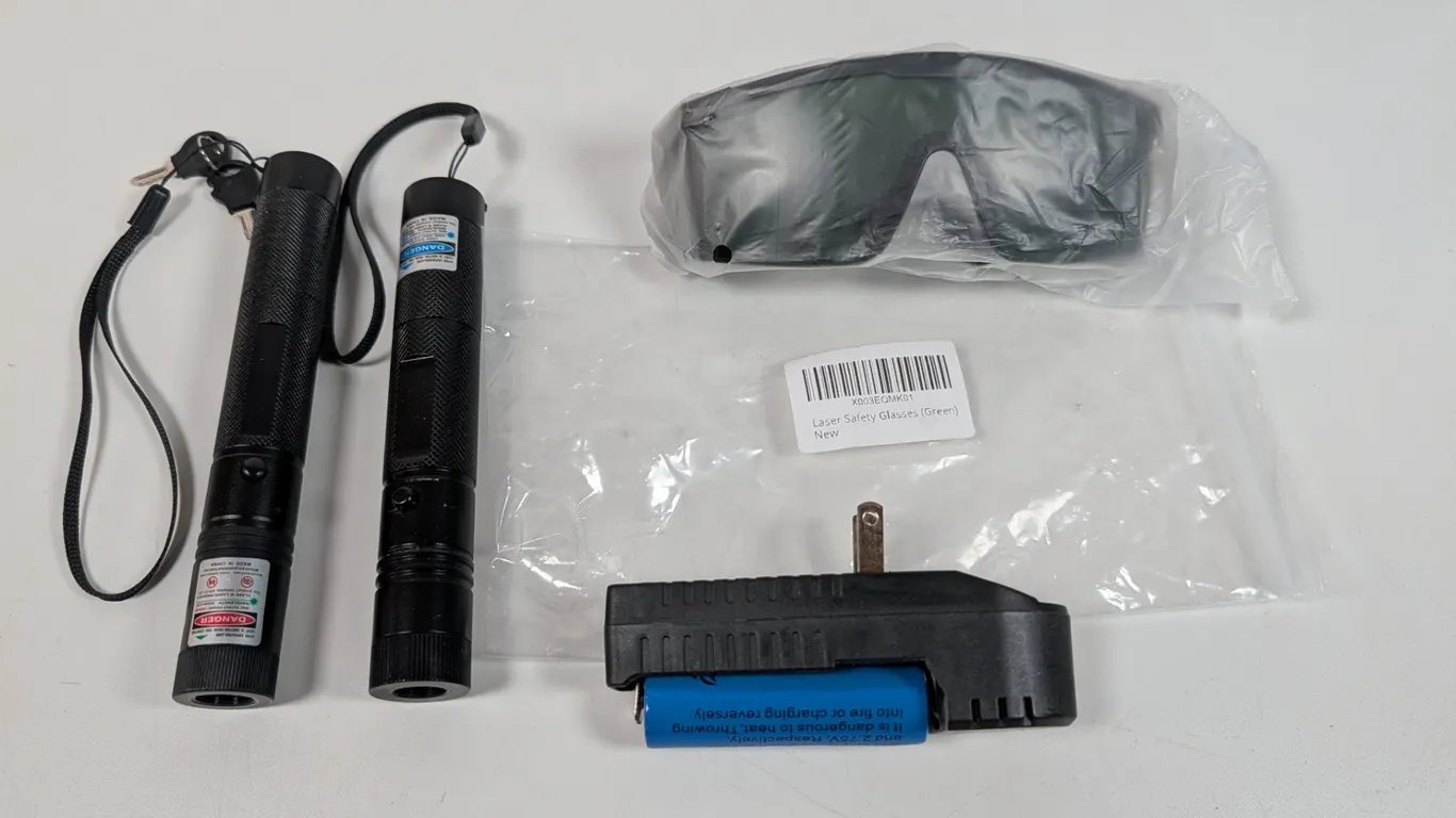 Two Laser Pointers with Safety Glasses and Charger