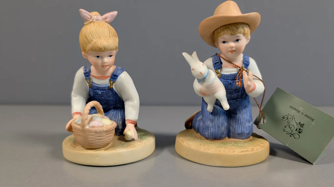 1985 HOMCO Denim Days "Easter Time" Figurines, Danny & Debbie
