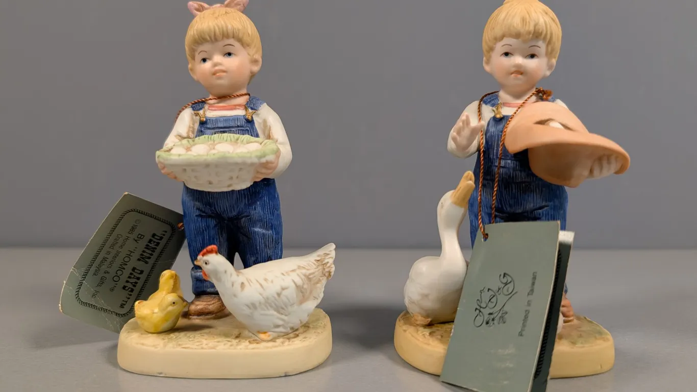 Homco Denim Days Gathering Eggs Porcelain Figurines