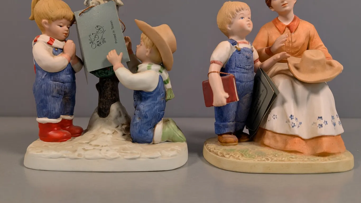 1985 HOMCO Denim Days Figurines: "A Child Is Born" and "Danny's Mom"