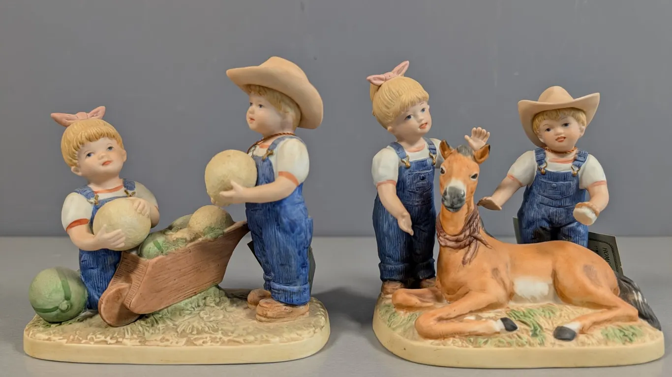 HOMCO Denim Days "The Melon Patch" & "The New Colt" Porcelain Figurines