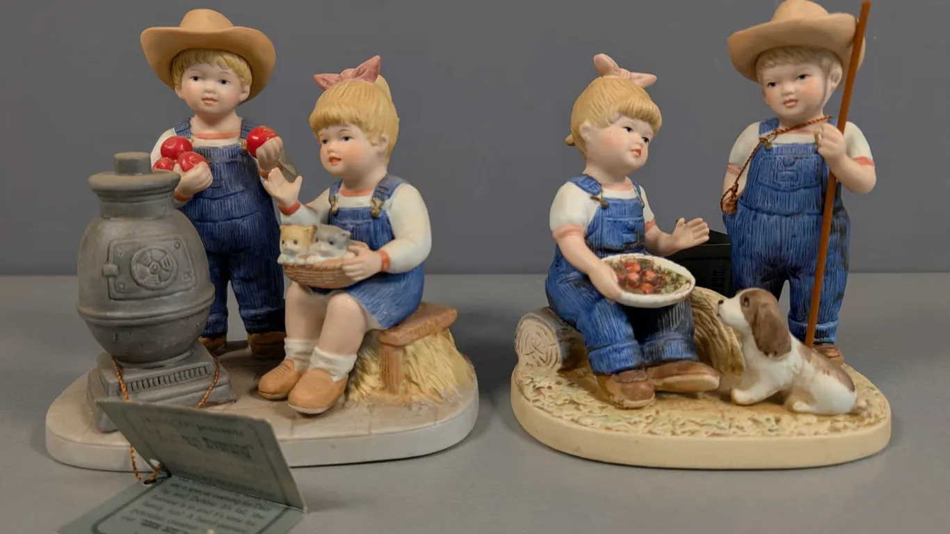 HOMCO Denim Days Porcelain Figurines: "Autumn Evening" and "Summer Harvest"