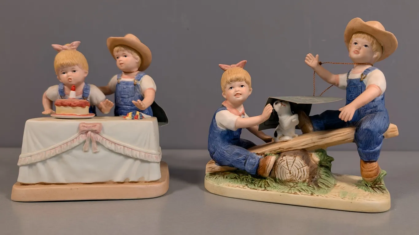 Homco Denim Days Porcelain Figurines: Happy Birthday & Playtime