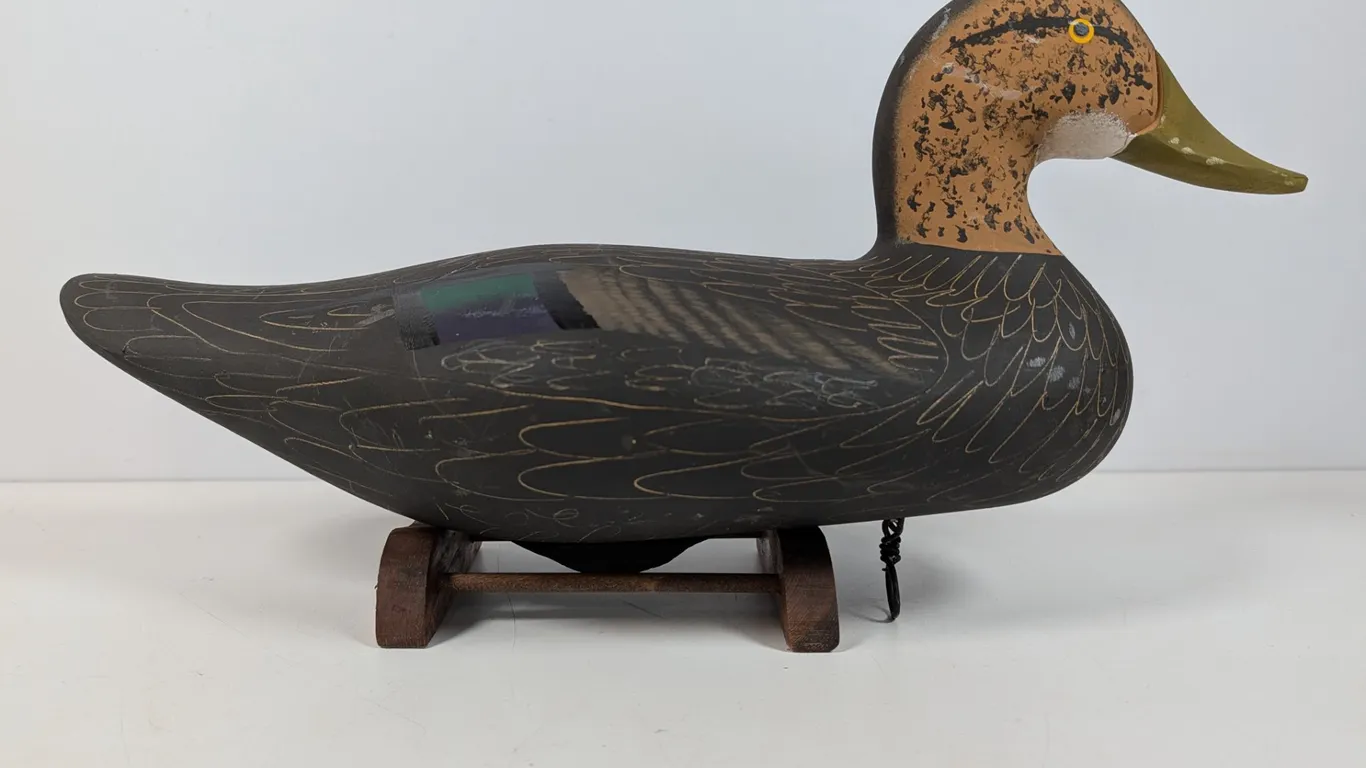 Hand-Carved Wooden Duck Decoy, Signed "Capt Joey Jobes 2021"