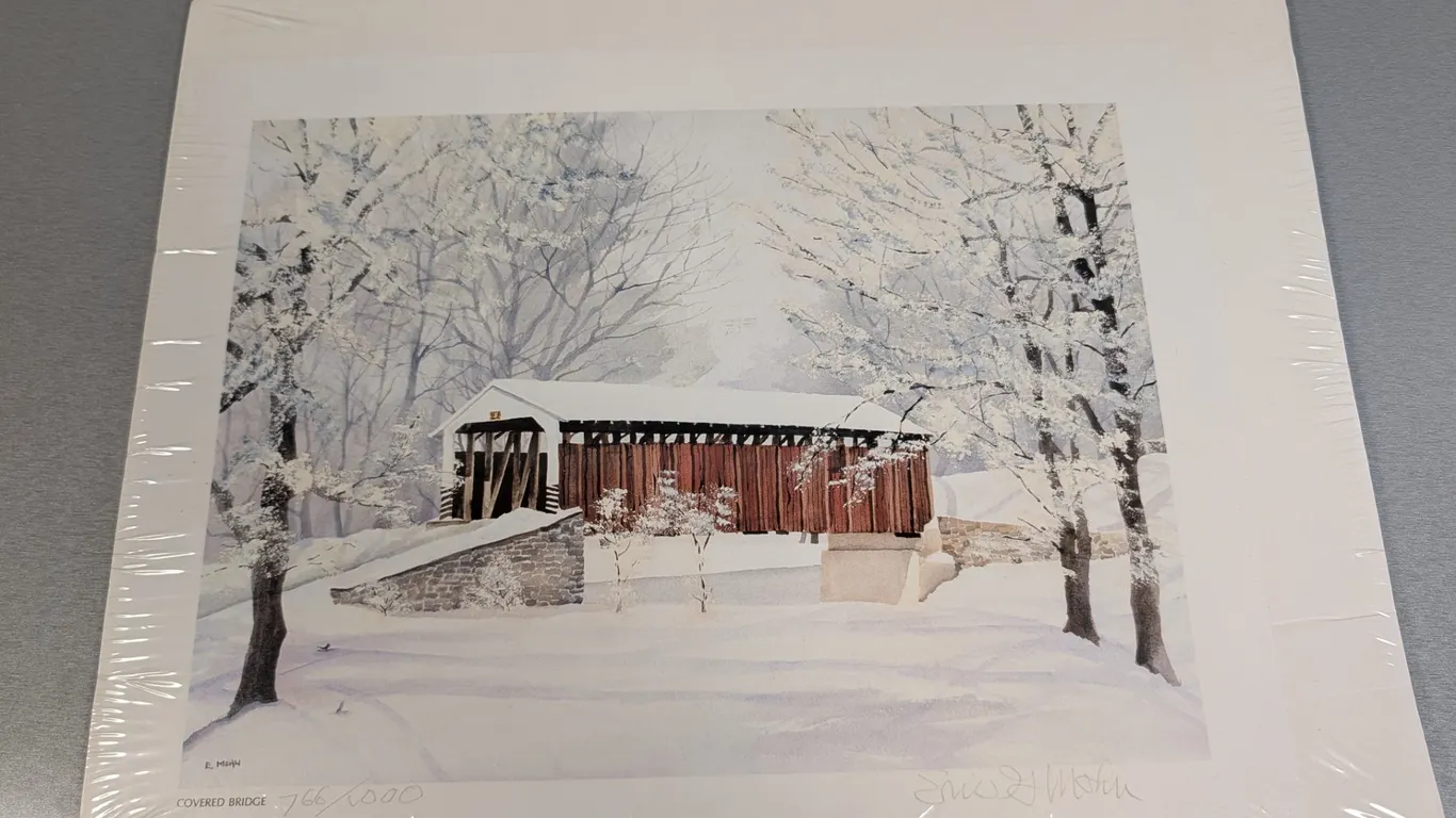 E. Mohn Signed and Numbered Winter Covered Bridge Print