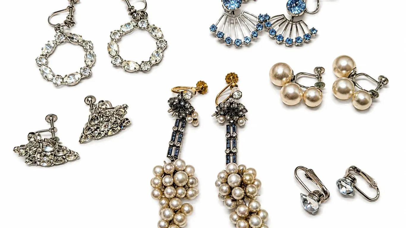 Collection of Vintage Screw-Back Earrings with Faux Pearls and Rhinestones