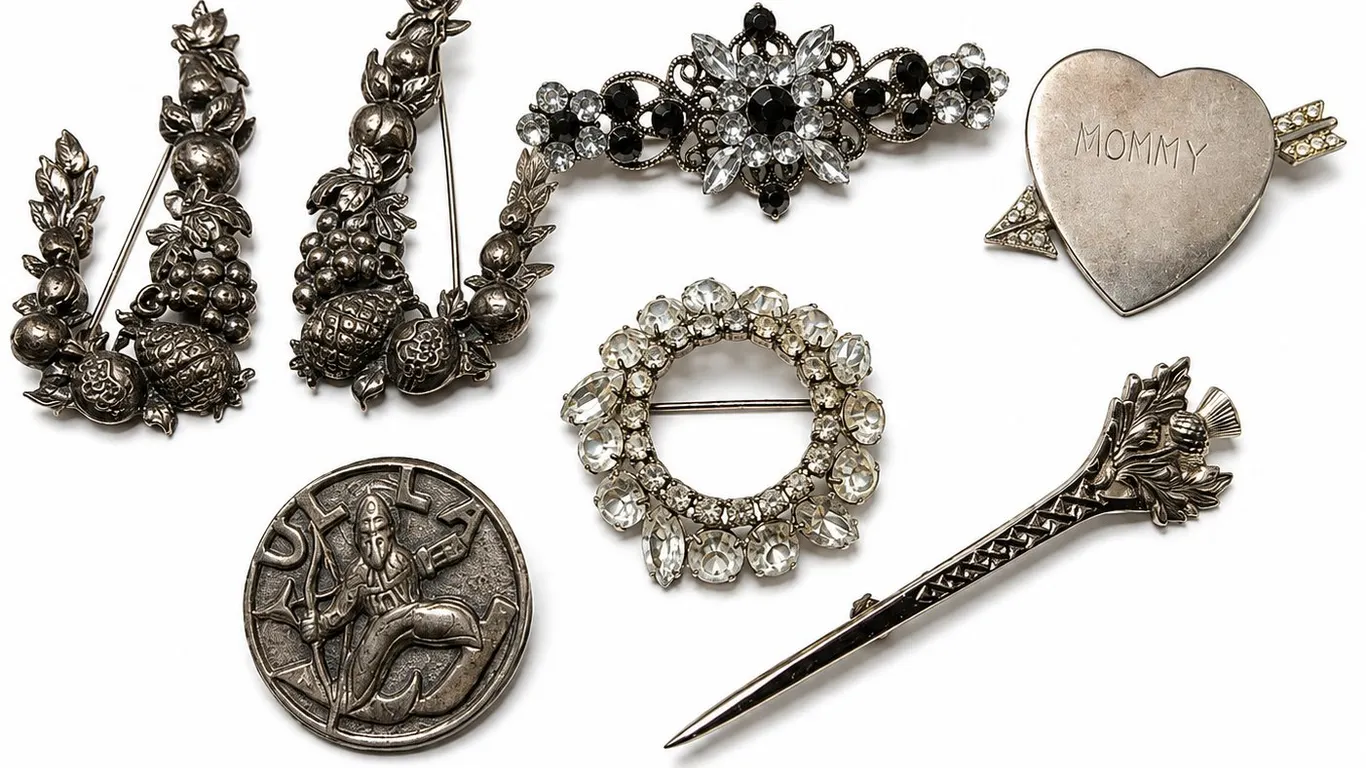 Collection of Vintage Brooches and Pins with Rhinestones
