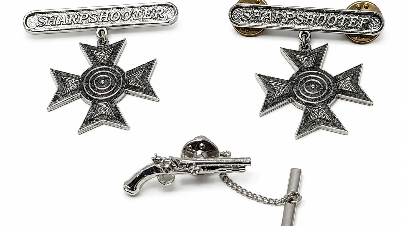 Vintage Sharpshooter Medals and Pistol Tie Tack