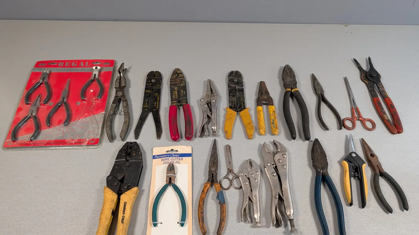 Large Assortment of Pliers, Wire Cutters, and Strippers