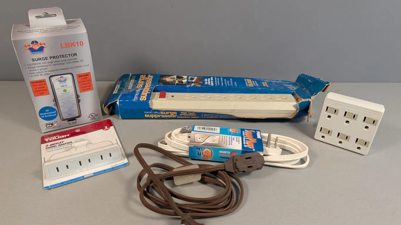 Lot of Surge Protectors, Power Strips, Extension Cords, and Outlet Adapters