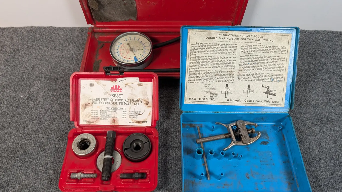 Automotive Tool Lot: Fuel Pump Tester, Pulley Puller, Tubing Tools