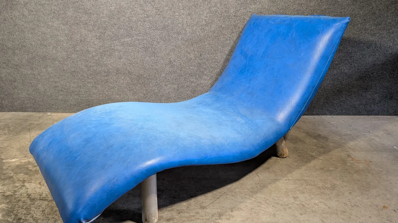 Mid-Century Modern Style Blue Vinyl Chaise Lounge