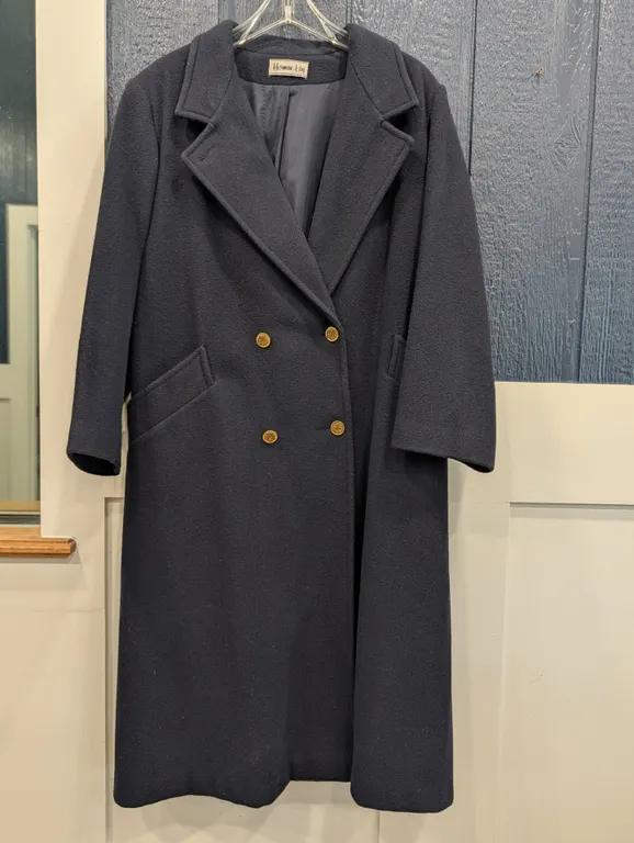Herman Kay Navy Blue Wool Blend Overcoat