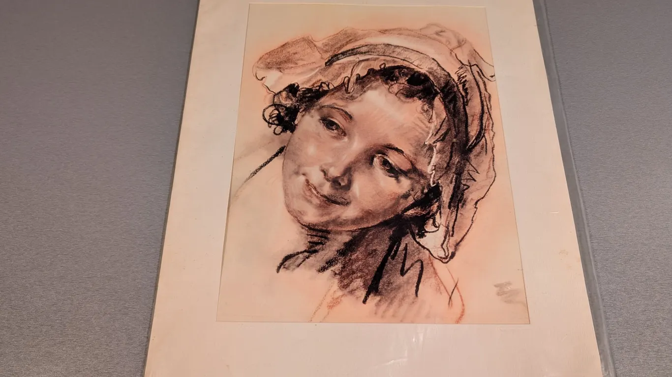 Greuze Style Charcoal and Crayon Portrait of a Girl