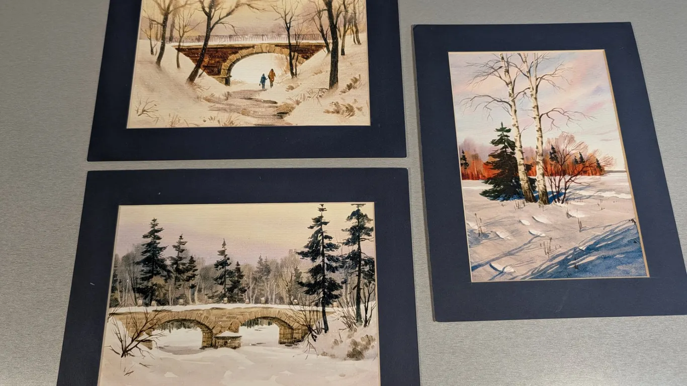 Set of Three Winter Landscape Watercolors