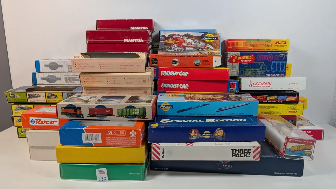 Lot of 80 Empty HO Scale Model Train Boxes from Various Brands