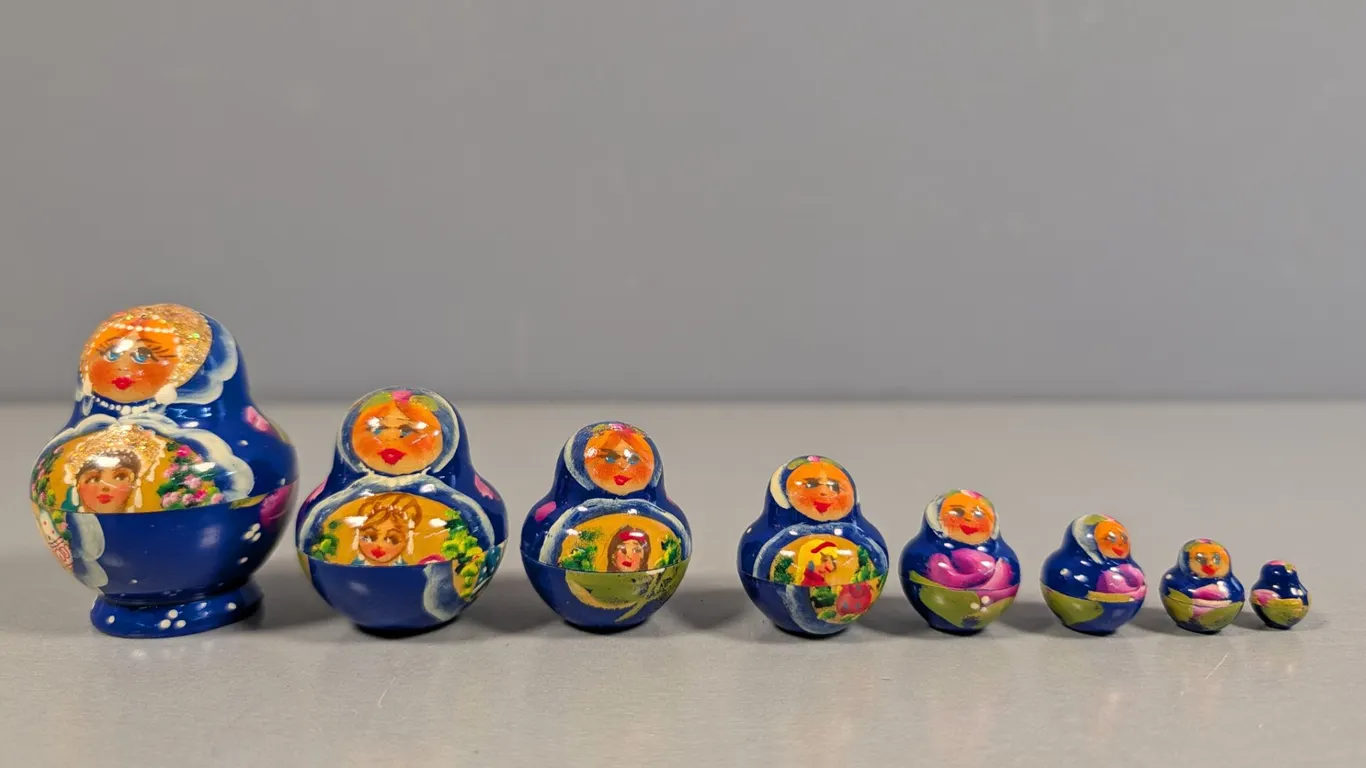 Blue Matryoshka Russian Nesting Dolls, Set of 8