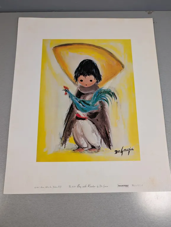 Set of 3 De Grazia "Boy with Rooster" Collagraph Prints
