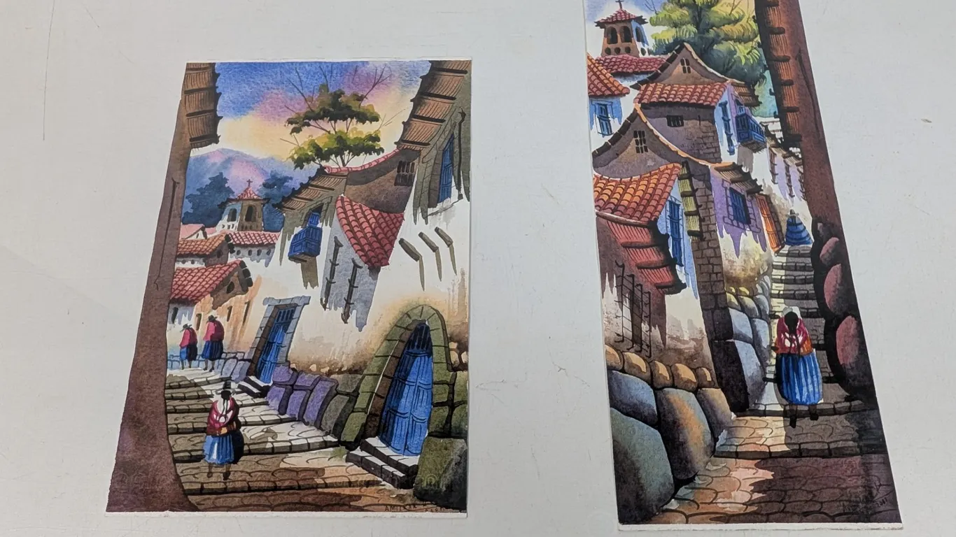 Amilcar Zevallos Peruvian Village Watercolors Prints, Set of 2