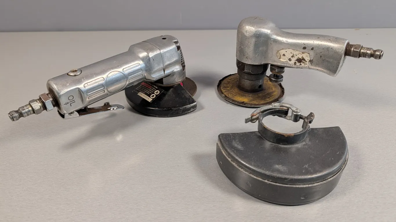 Lot of Two Pneumatic Air Grinders and Guard