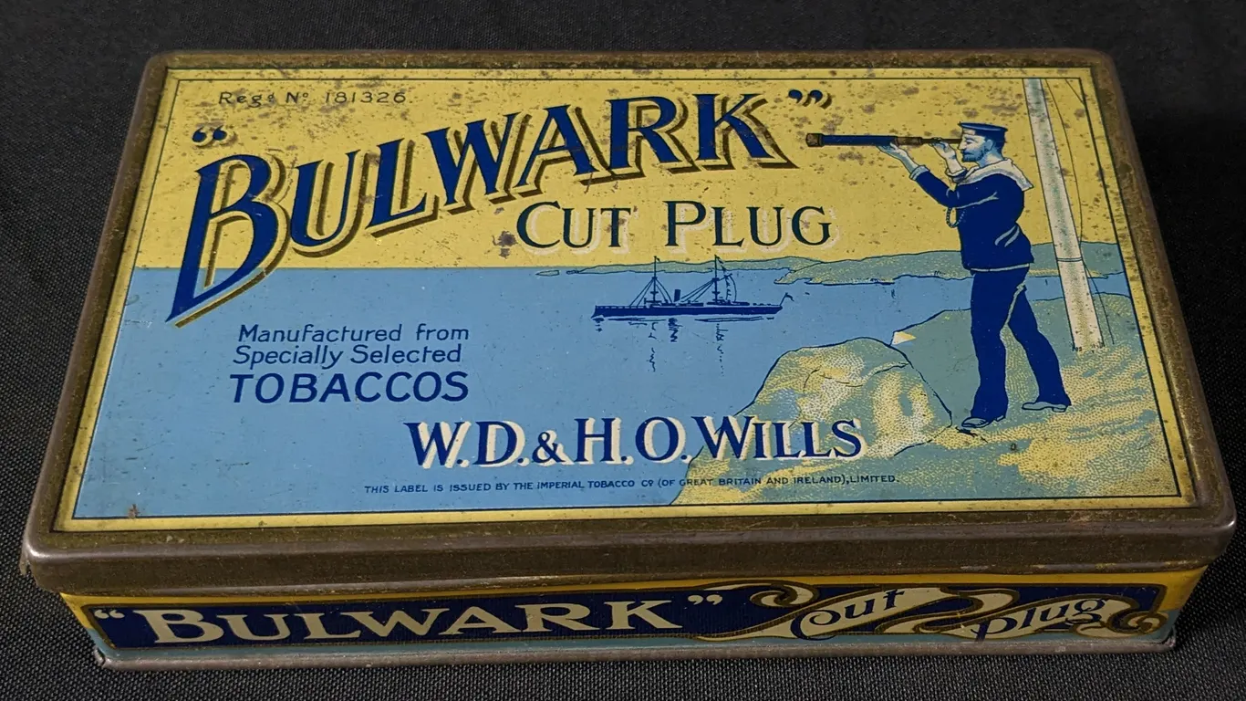 TIN LITHO CAN BULWARK CUT PLUG TOBACCO W.D. & H.O. WILLS NAVY SAILOR