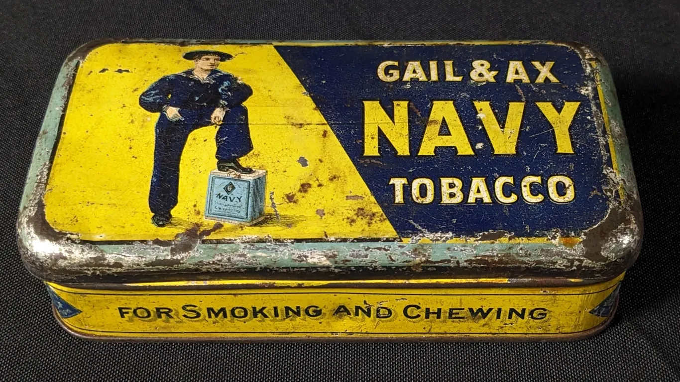 TIN LITHO CAN GAIL & AX NAVY TOBACCO SAILOR