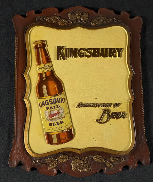 PRESSED FIBRE SIGN KINGSBURY PALE BEER MANITOWOC WISCONSIN