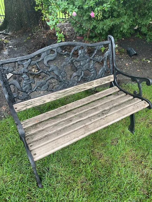 Unusual outdoor bench – squirrels and raccoons