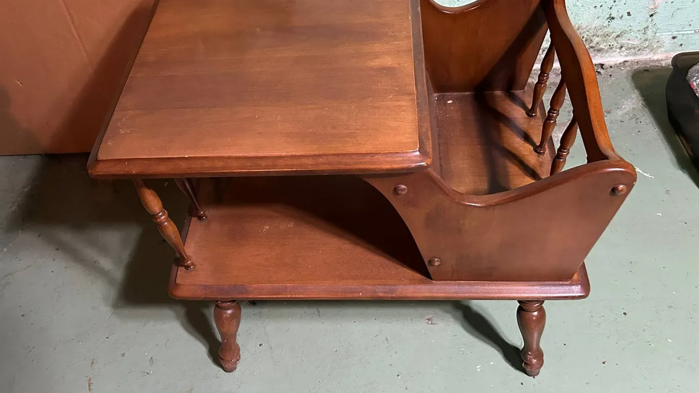 Mid-Century Wooden Side Table With Integrated Magazine Rack