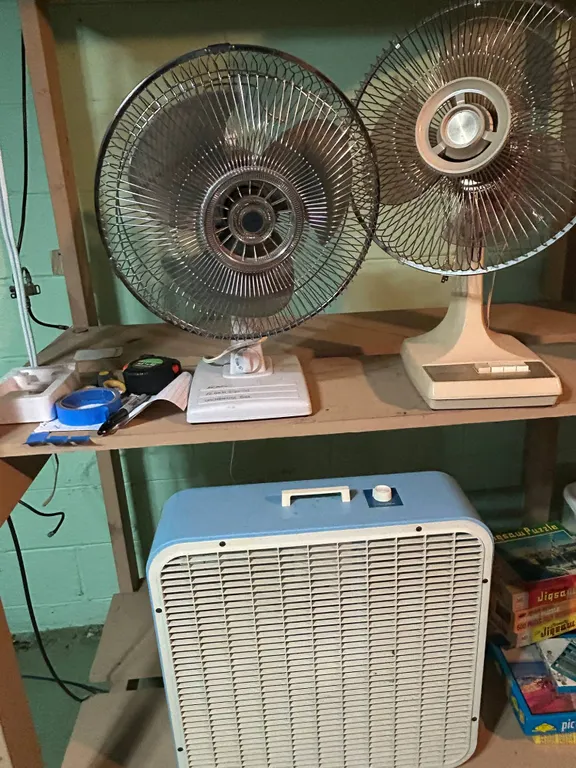 Three Electric Fans (2) Oscillating, and Box Fan