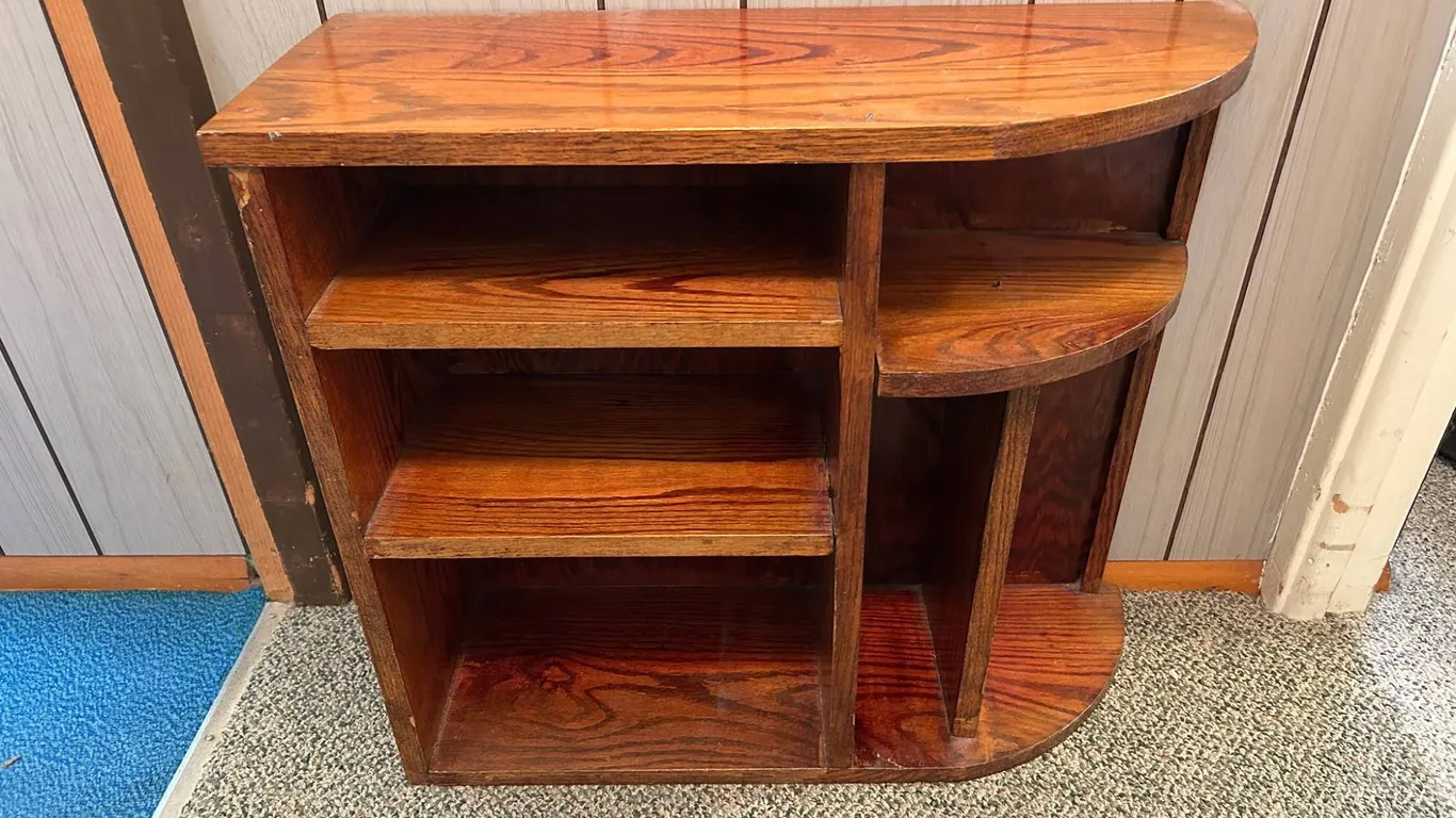 Custom Handmade Wooden Shelf Unit With Unique Curved Top