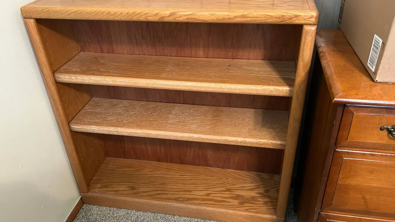 Solid Oak Wood Three-Shelf Bookcase