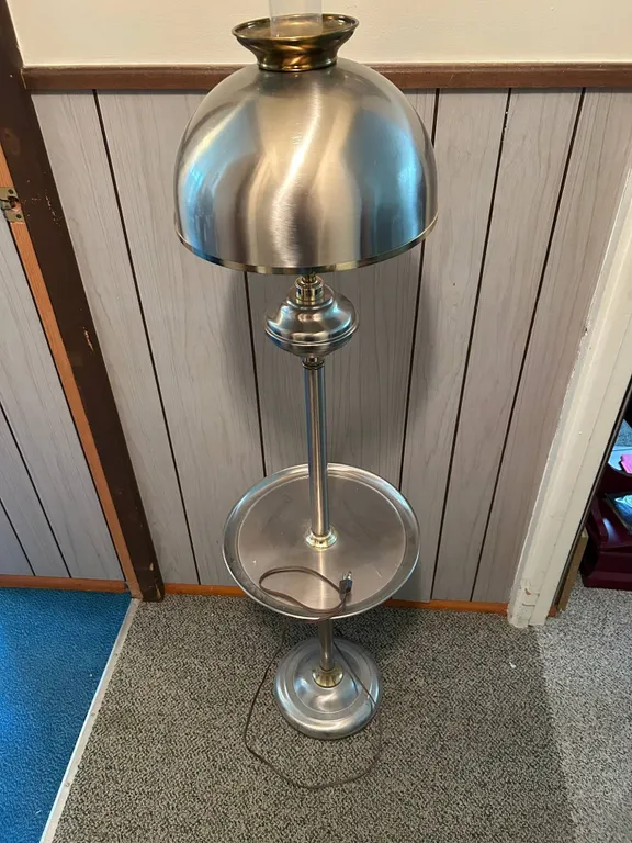 Mid-Century Modern Brushed Metal Floor Lamp With Tray Table