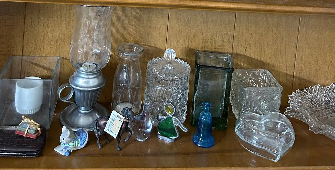 Eclectic Collection of Decorative Glass, Figurines, and More