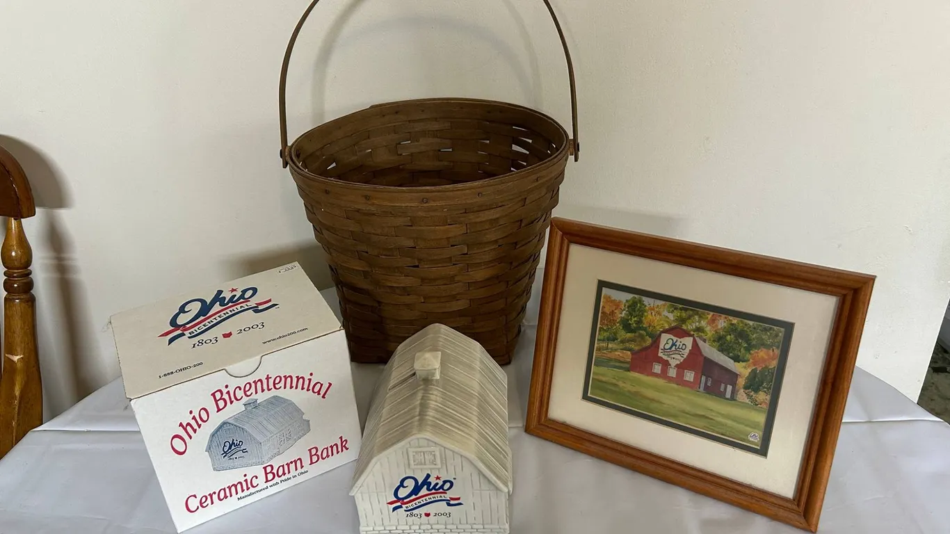 Longaberger Basket, McCoy Ohio Bicentennial Barn Bank, Framed Barn Print