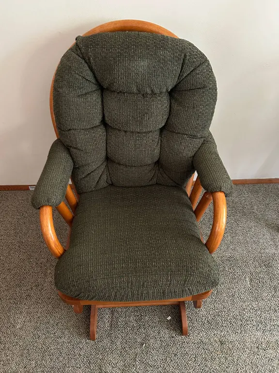 Wooden Glider Rocker Dark Green Upholstered Cushions