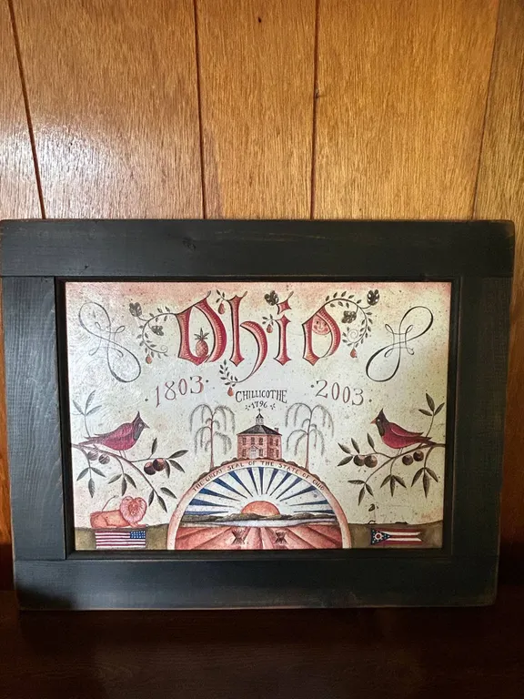 Framed Folk Art Plaque Celebrating Ohio Statehood 1803-2003, Chillicothe