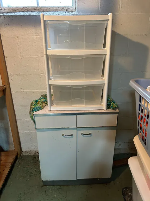 White Metal Storage Cabinet Plus Plastic 3-Drawer Organizer