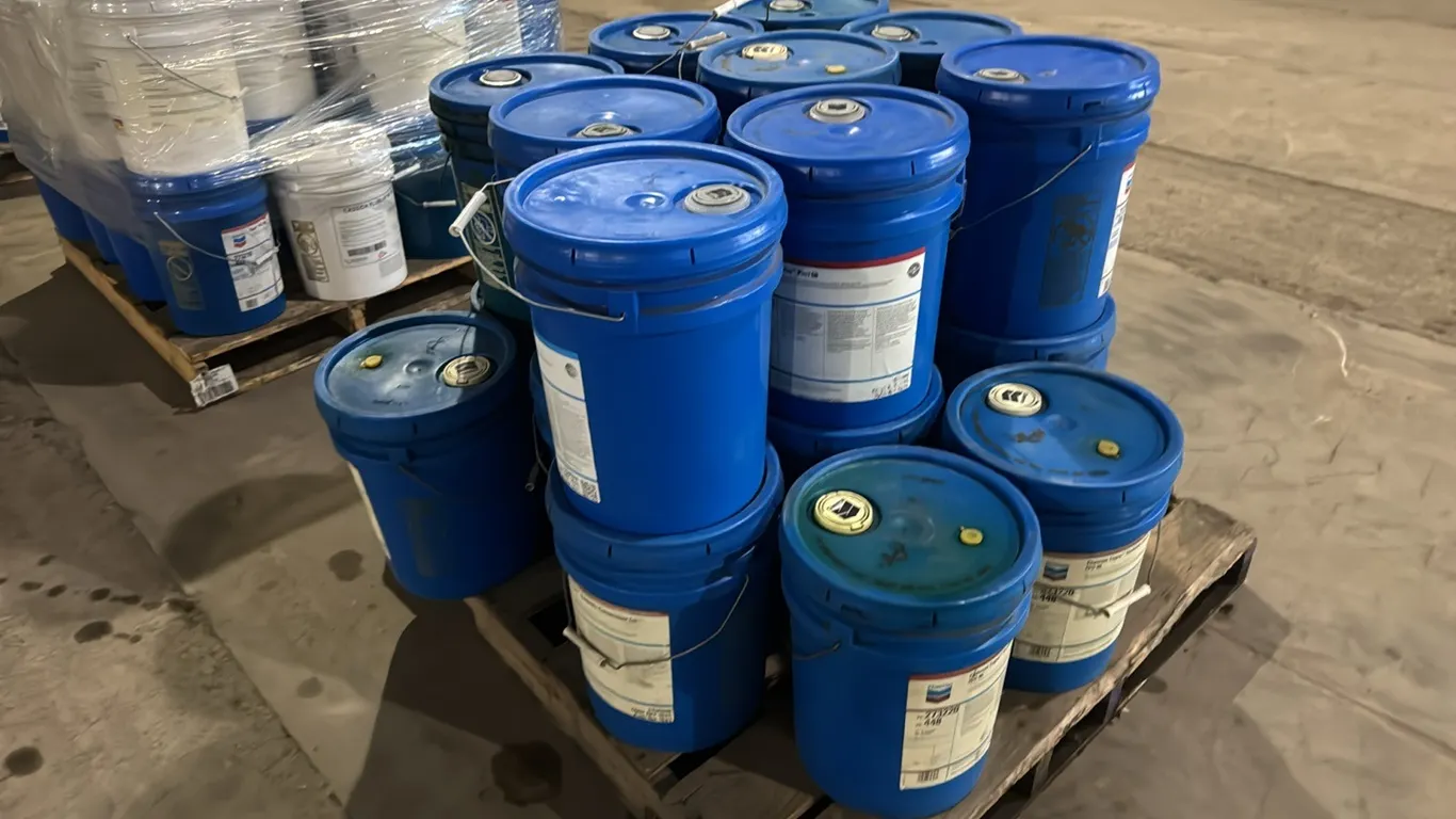 21) 5 gallon pails of unused Chevron compressor oil